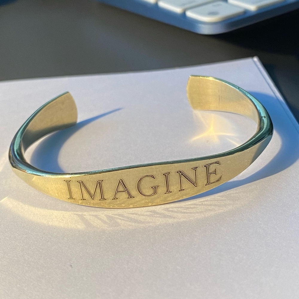 Inspirational Engraved Brass Cuff Bracelet      "IMAGINE"